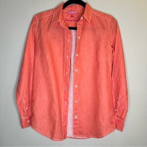 Tommy Bahama Women’s Coral Pink Long Sleeve 100% Linen Button Up Shirt Size XXS